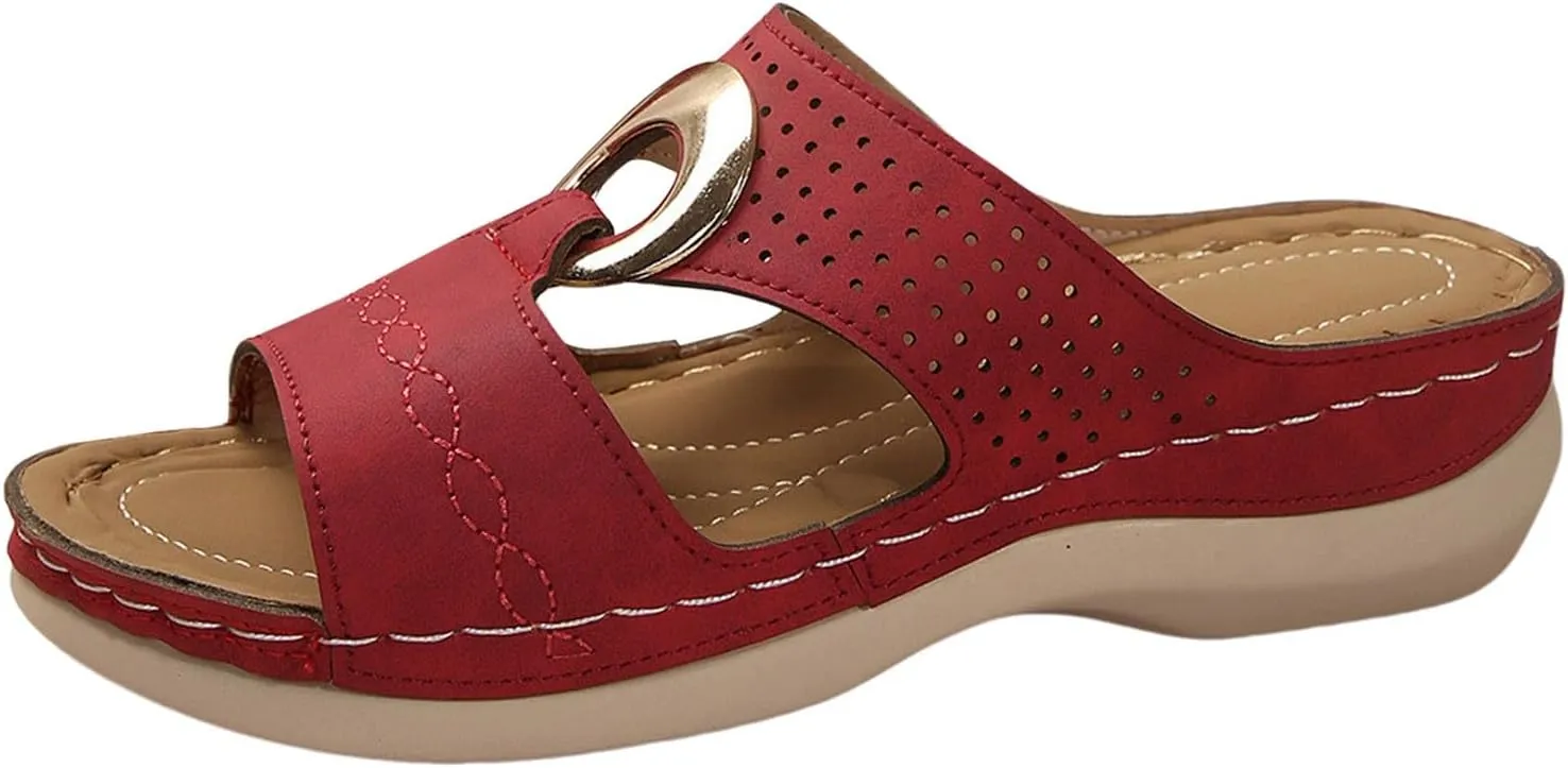 SuanlaTDS Womens Wedge Sandals Comfortable Platform Slip On Slide Sandals for Outdoor Walking Vacation Orthopedic Shoes Casual Summer Open Toe Low Heels Wedges Besch Sandals