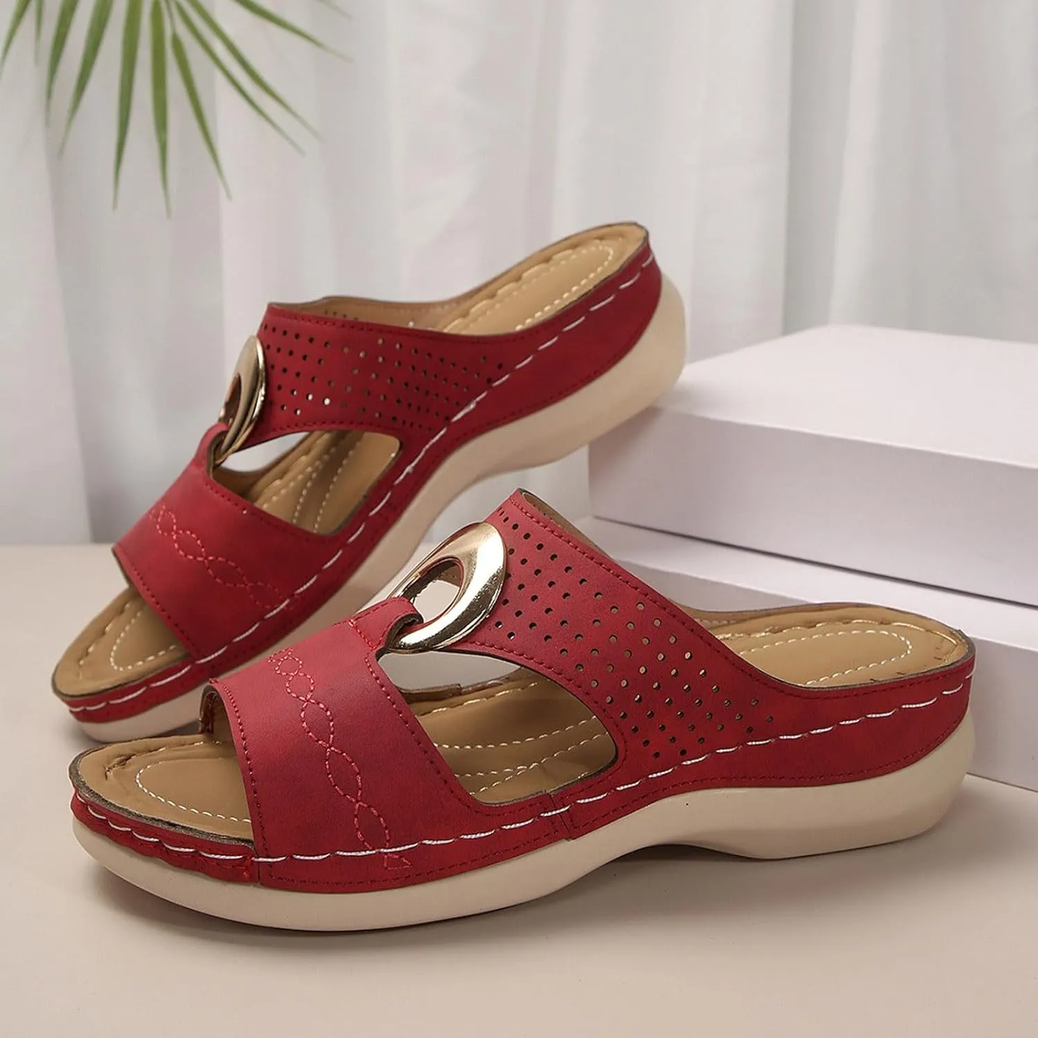 SuanlaTDS Womens Wedge Sandals Comfortable Platform Slip On Slide Sandals for Outdoor Walking Vacation Orthopedic Shoes Casual Summer Open Toe Low Heels Wedges Besch Sandals