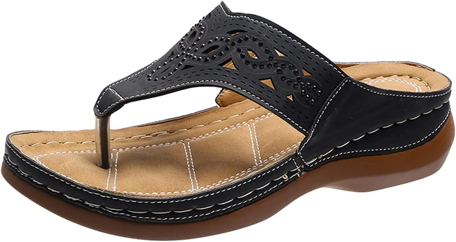 SuanlaTDS Women's Wedge Sandals Platform Flip Flops with Arch Support Comfortable Yoga Mat Athletic Walking Thong Slippers Slip On Open Toe Low Wedges Heels Slide Orthopedic Sandals