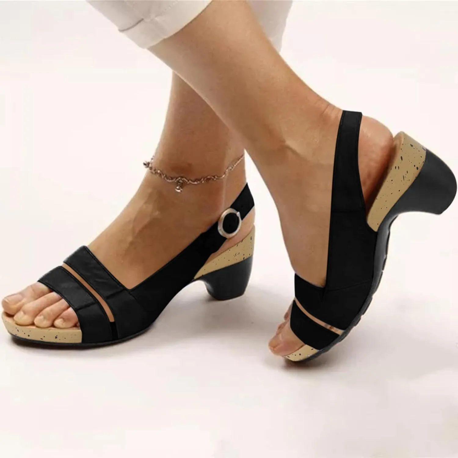 Summer Sandals for Women 2025, Women's Sandal 2025 Comfy Orthotic Shoes Dressy Summer Orthopaedic Toe Ankle Strap Chunky Heeled Shoe Walking
