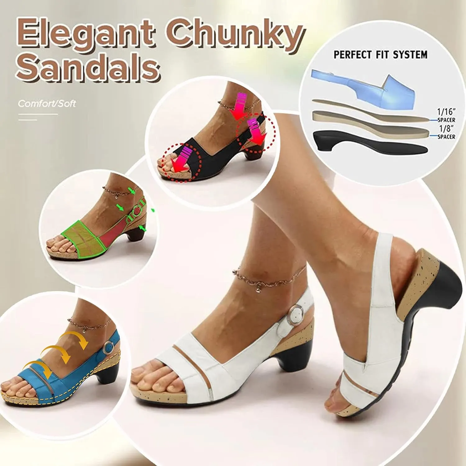 Summer Sandals for Women 2025, Women's Sandal 2025 Comfy Orthotic Shoes Dressy Summer Orthopaedic Toe Ankle Strap Chunky Heeled Shoe Walking