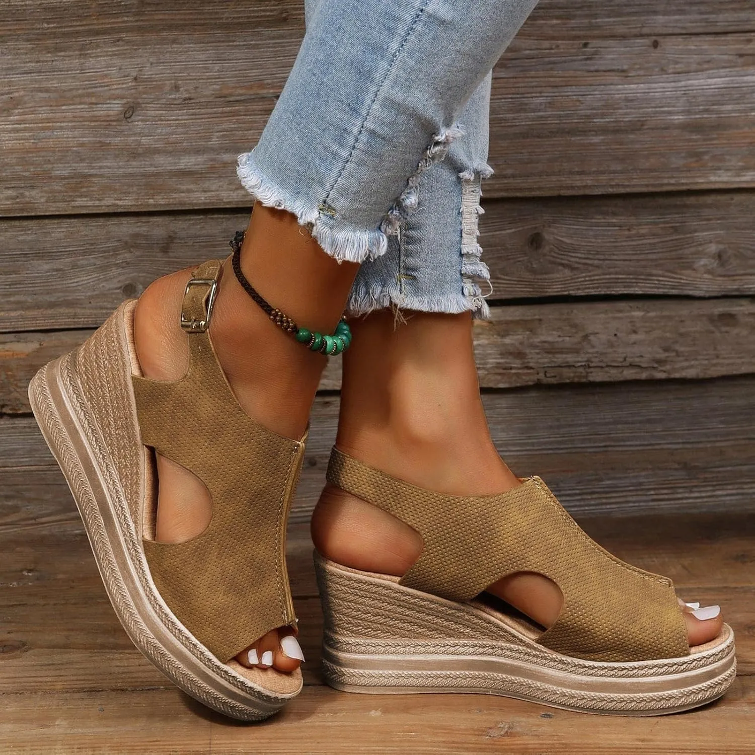 Summer Sandals for Women 2025,Orthopedic Wedge Platform Cork Wedges Sandal Dressy Comfortable Womens Comfy Non Slip-on Ankle Strap Low Heel Leather Ladies Plantar Fasciitis Walking Beach Shoes