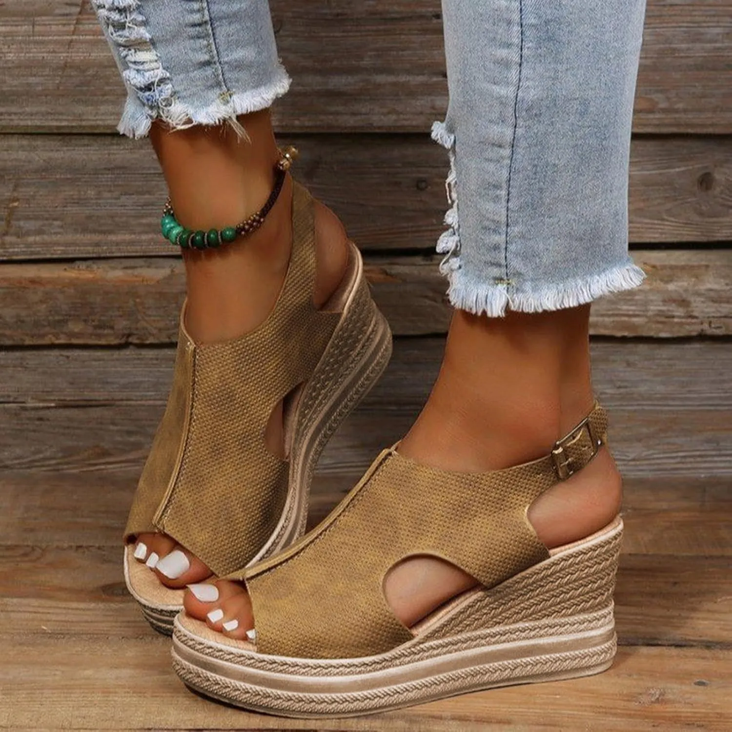 Summer Sandals for Women 2025,Orthopedic Wedge Platform Cork Wedges Sandal Dressy Comfortable Womens Comfy Non Slip-on Ankle Strap Low Heel Leather Ladies Plantar Fasciitis Walking Beach Shoes