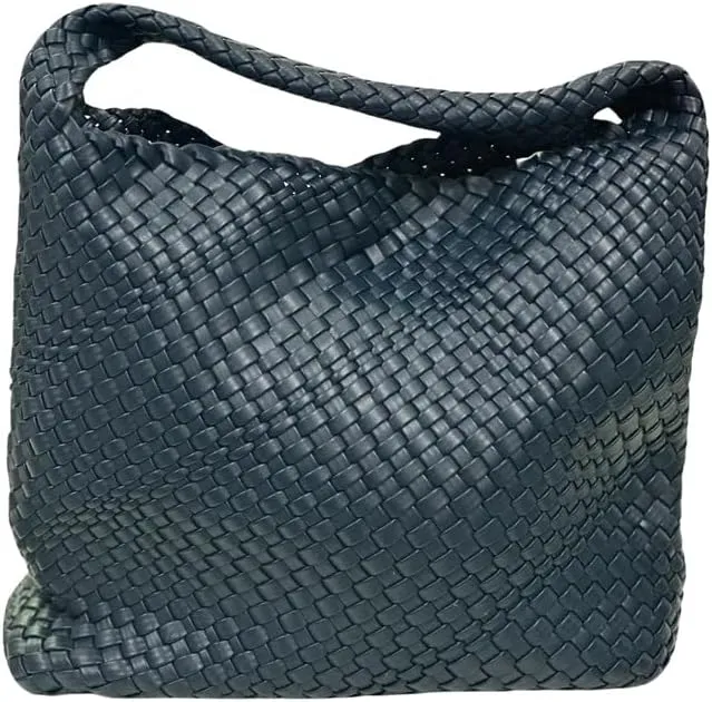 Sydney 13 x 12 Inch Vegan Leather Womens Woven Tote Bag With Matching Clutch, 2 Piece Set