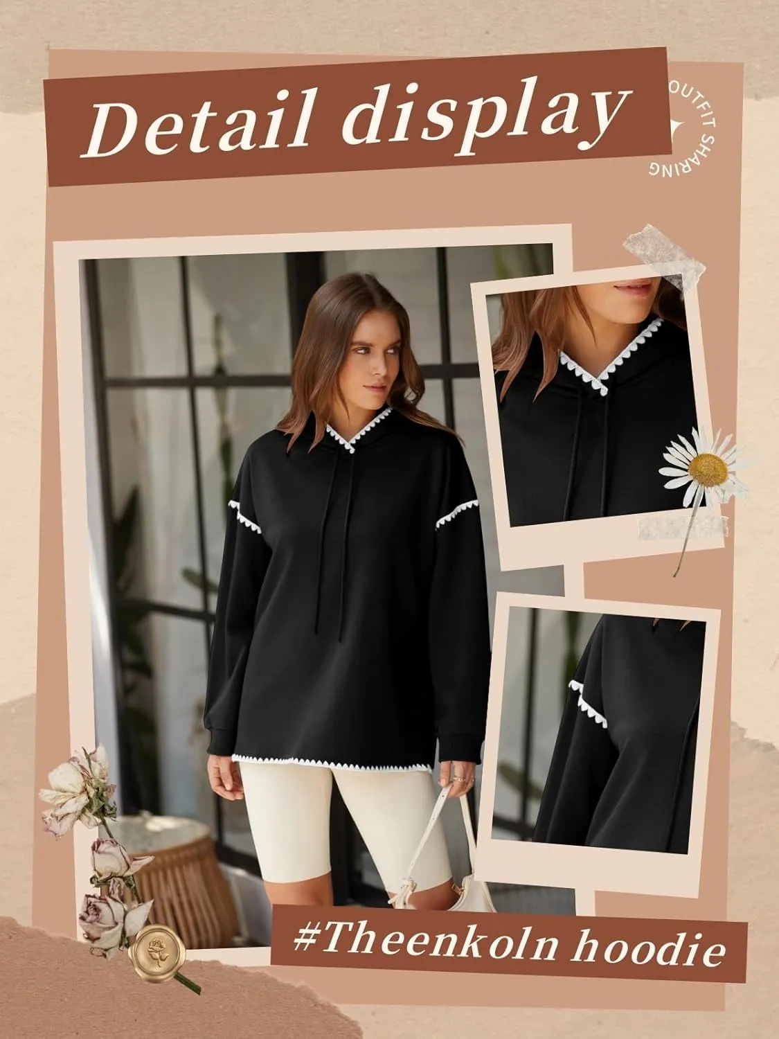 Theenkoln Womens Trendy Oversized Hoodie Long Sleeve Drop Shoulder Contrast Color Drawstring Sweatshirt Fall Fahion Pullover