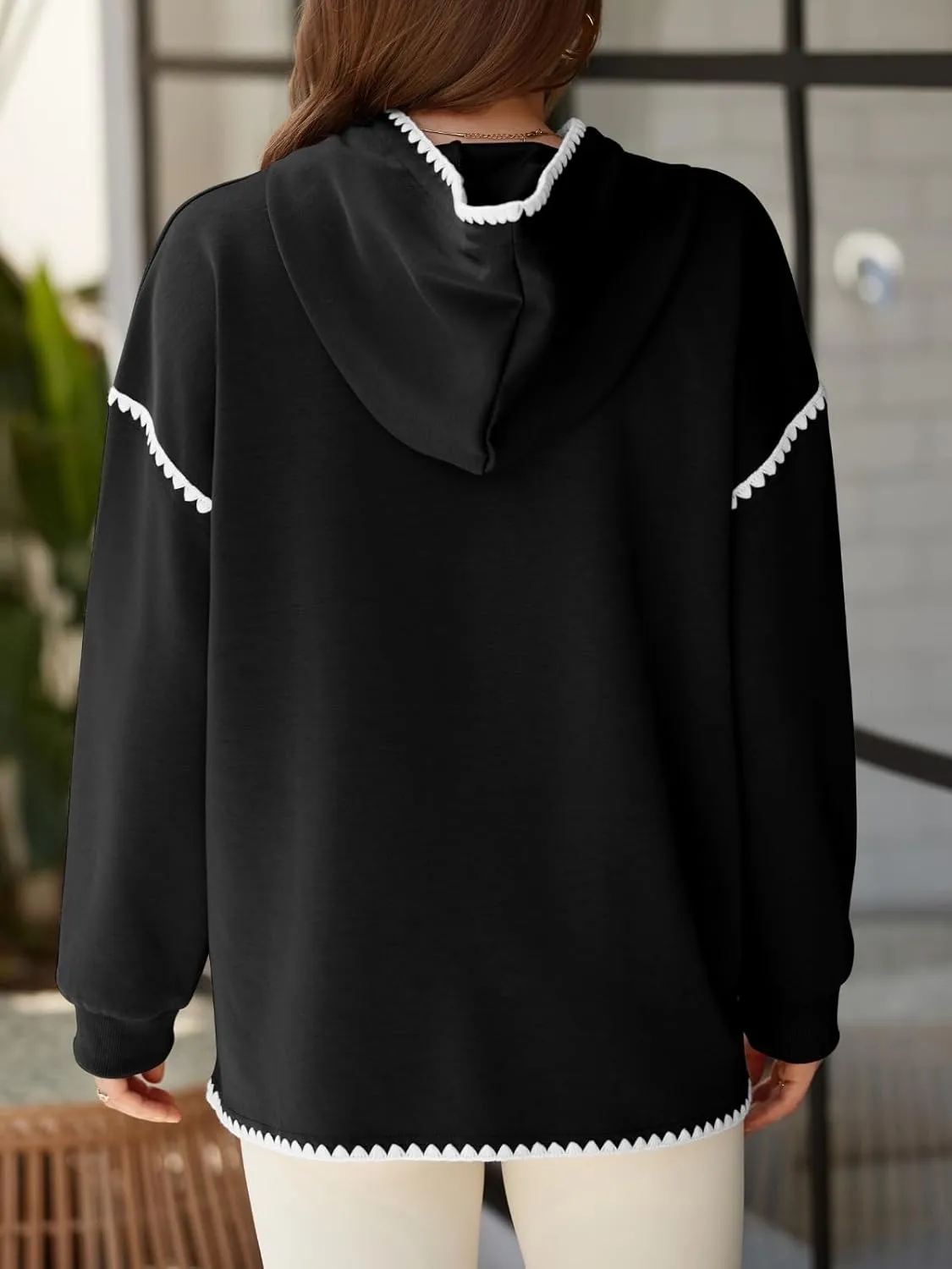 Theenkoln Womens Trendy Oversized Hoodie Long Sleeve Drop Shoulder Contrast Color Drawstring Sweatshirt Fall Fahion Pullover