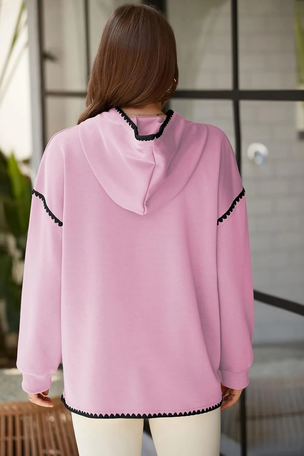 Theenkoln Womens Trendy Oversized Hoodie Long Sleeve Drop Shoulder Contrast Color Drawstring Sweatshirt Fall Fahion Pullover