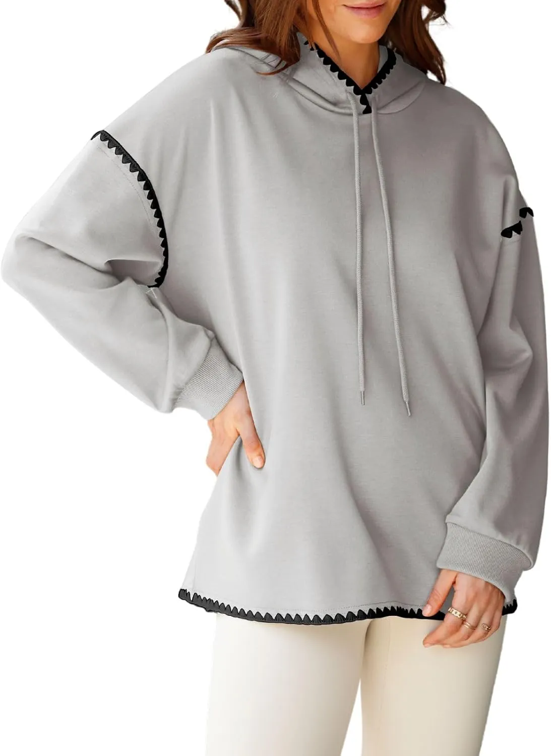 Theenkoln Womens Trendy Oversized Hoodie Long Sleeve Drop Shoulder Contrast Color Drawstring Sweatshirt Fall Fahion Pullover