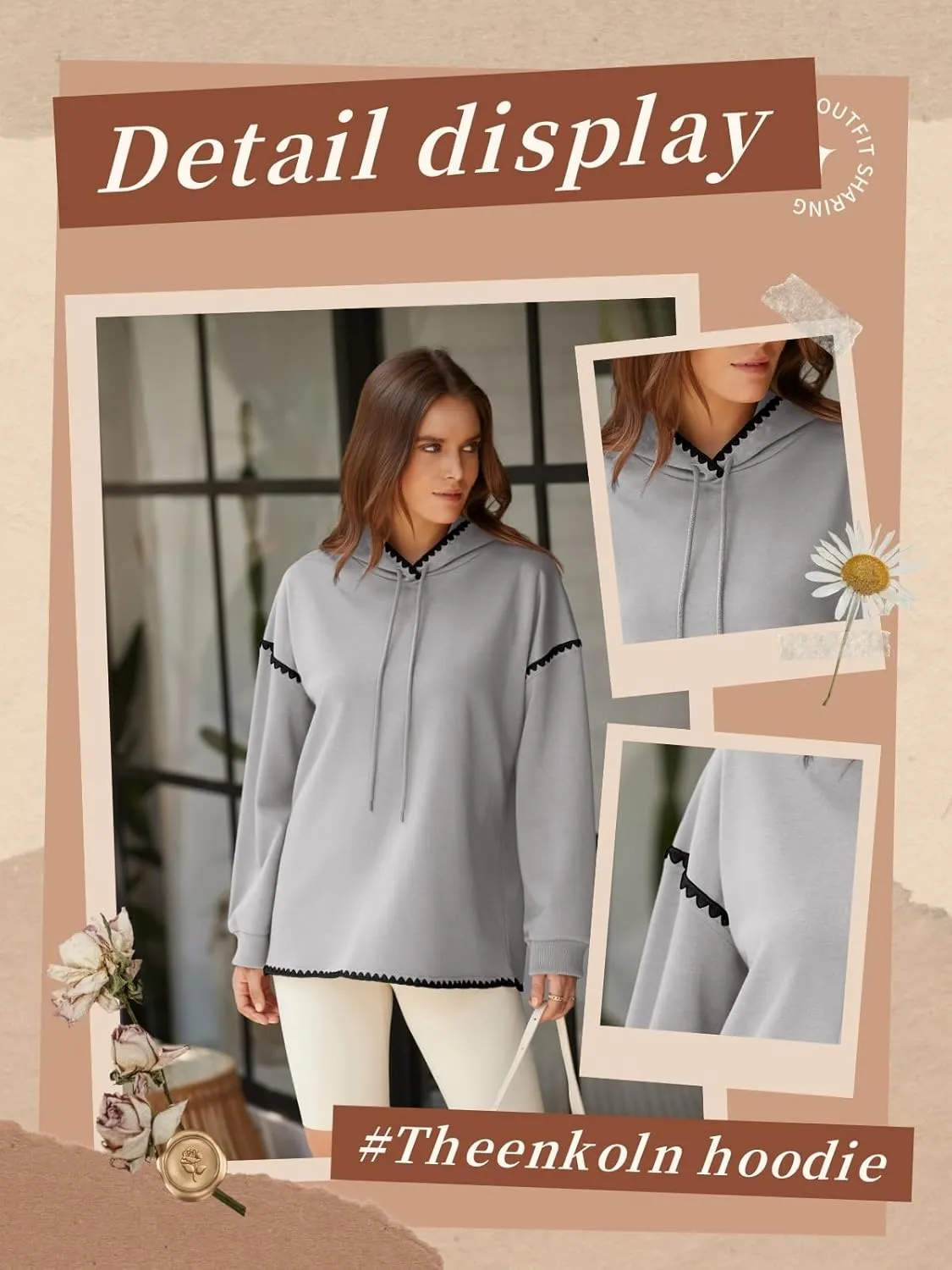 Theenkoln Womens Trendy Oversized Hoodie Long Sleeve Drop Shoulder Contrast Color Drawstring Sweatshirt Fall Fahion Pullover