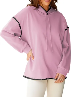 Theenkoln Womens Trendy Oversized Hoodie Long Sleeve Drop Shoulder Contrast Color Drawstring Sweatshirt Fall Fahion Pullover