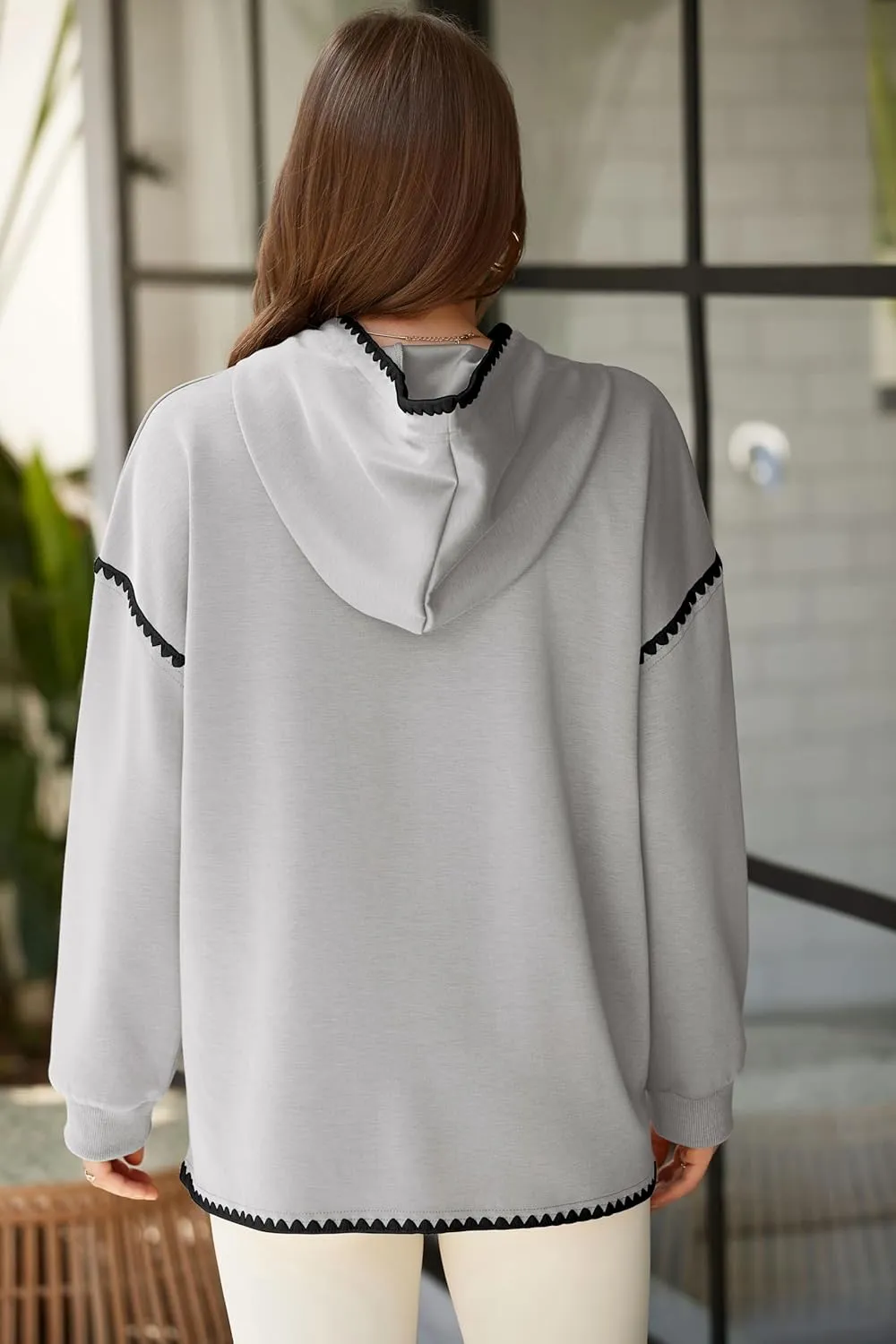 Theenkoln Womens Trendy Oversized Hoodie Long Sleeve Drop Shoulder Contrast Color Drawstring Sweatshirt Fall Fahion Pullover