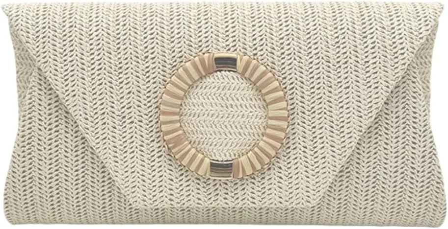 UMREN Straw Clutch Purses for Women Summer Beach Bag Boho Woven Crossbody Bag Straw Raffia Envelope Evening Handbag