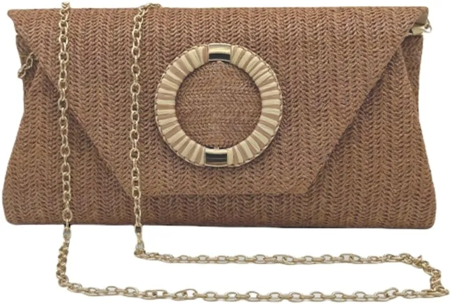 UMREN Straw Clutch Purses for Women Summer Beach Bag Boho Woven Crossbody Bag Straw Raffia Envelope Evening Handbag