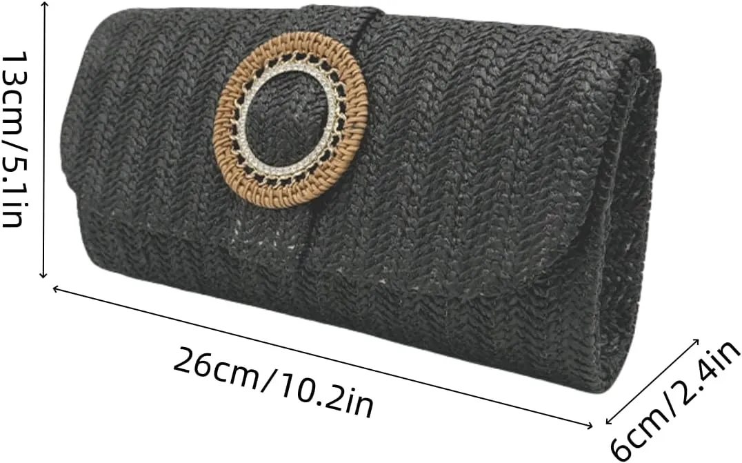 UMREN Straw Clutch Purses for Women Summer Beach Bag Boho Woven Crossbody Bag Straw Raffia Envelope Evening Handbag