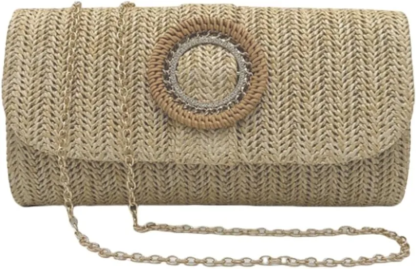UMREN Straw Clutch Purses for Women Summer Beach Bag Boho Woven Crossbody Bag Straw Raffia Envelope Evening Handbag