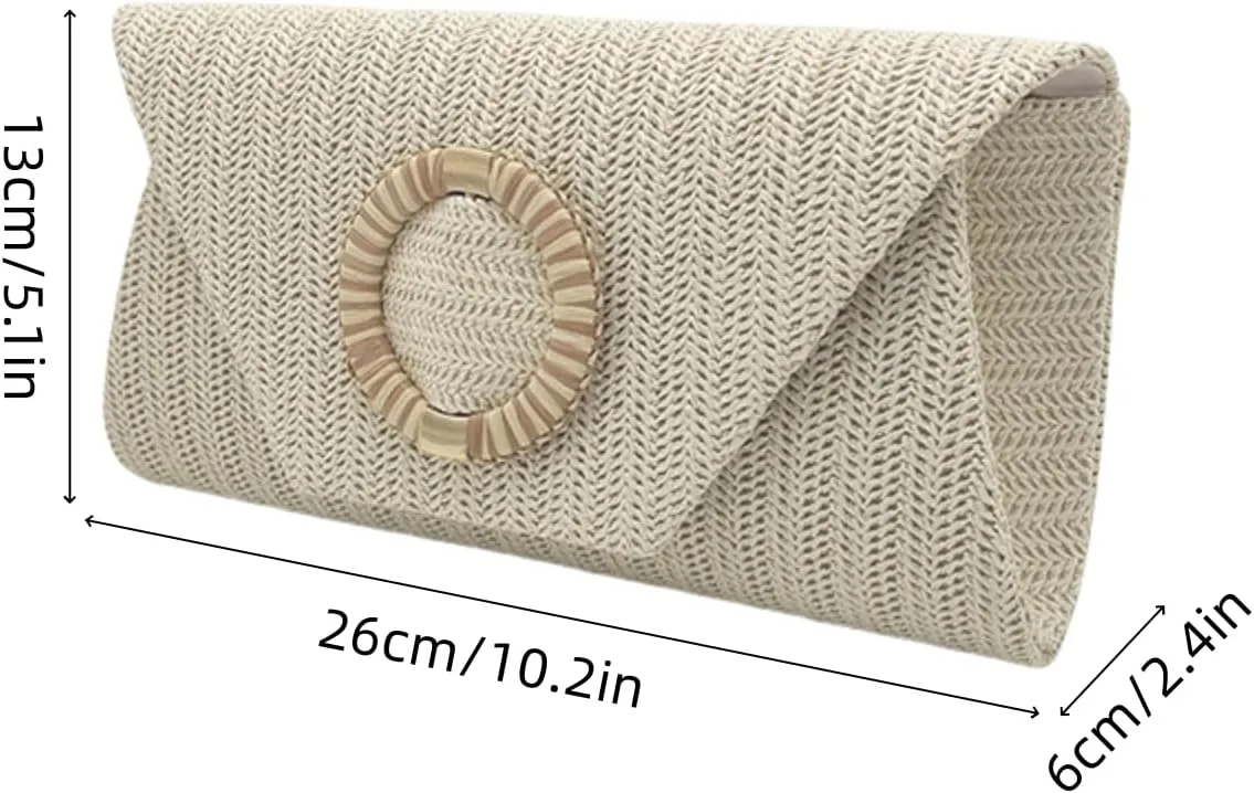 UMREN Straw Clutch Purses for Women Summer Beach Bag Boho Woven Crossbody Bag Straw Raffia Envelope Evening Handbag