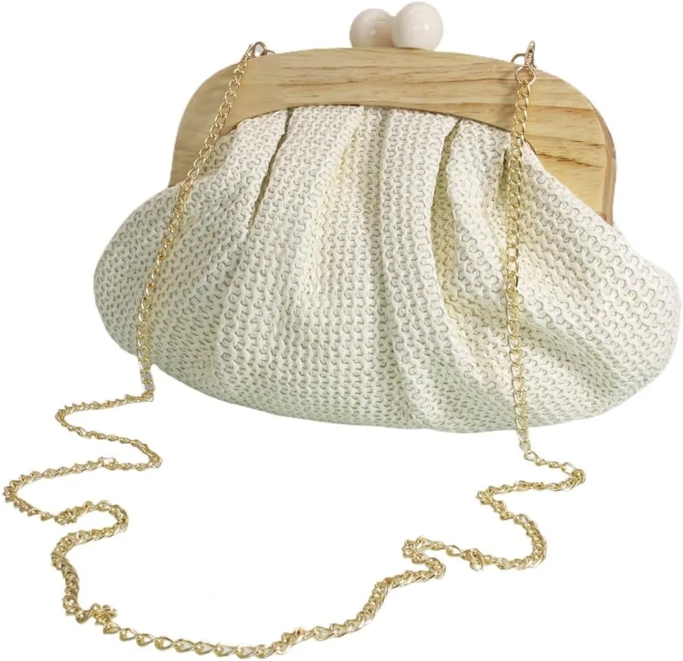 UMREN Straw Dumpling Clutch Purse for Women Woven Straw Clutch Evening Handbag Summer Vacation Beach Crossbody Bag