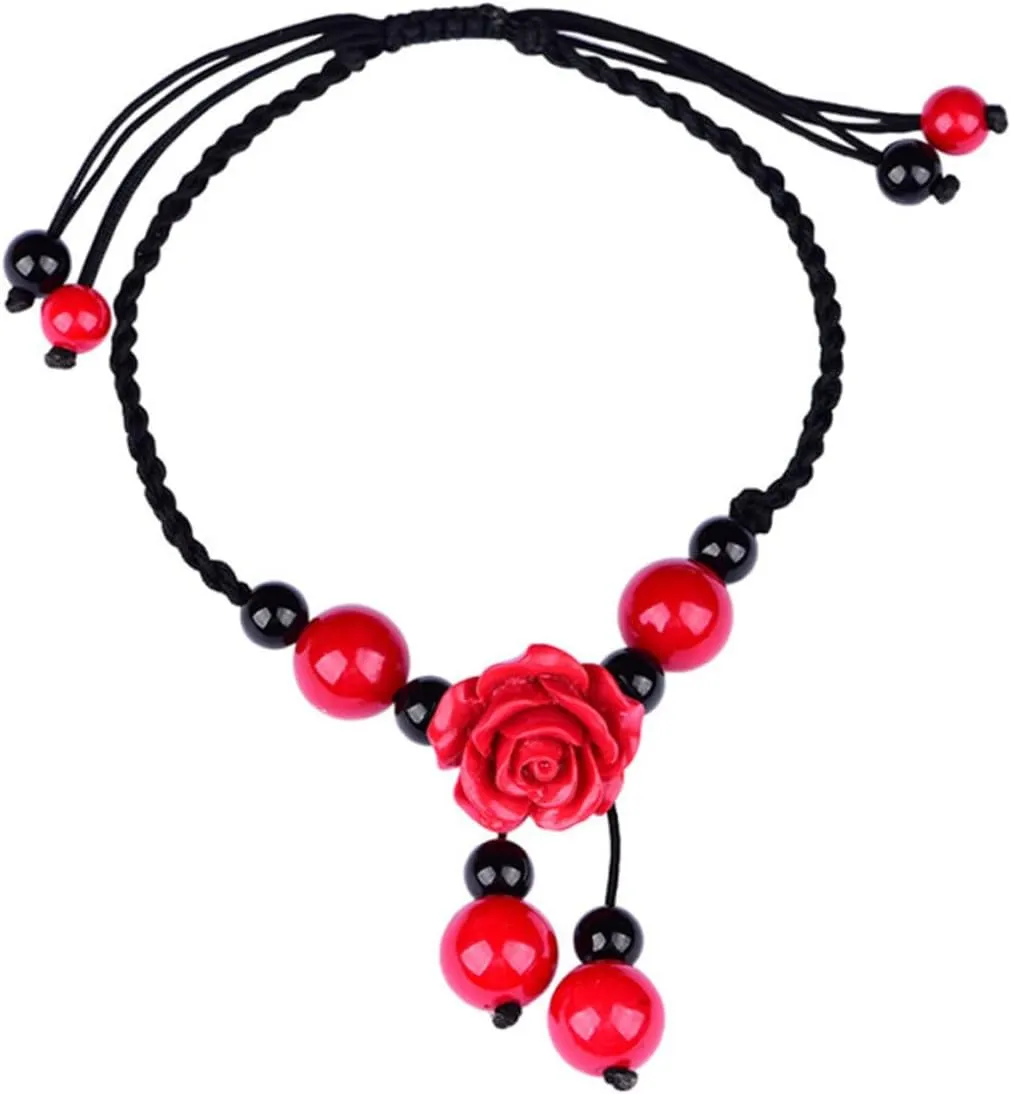 VALICLUD Women Ethnic Style Agate Anklet Handmade Ankle Jewelry for Beach Vocation Charming Foot Chain Accessory Mothers and Friends