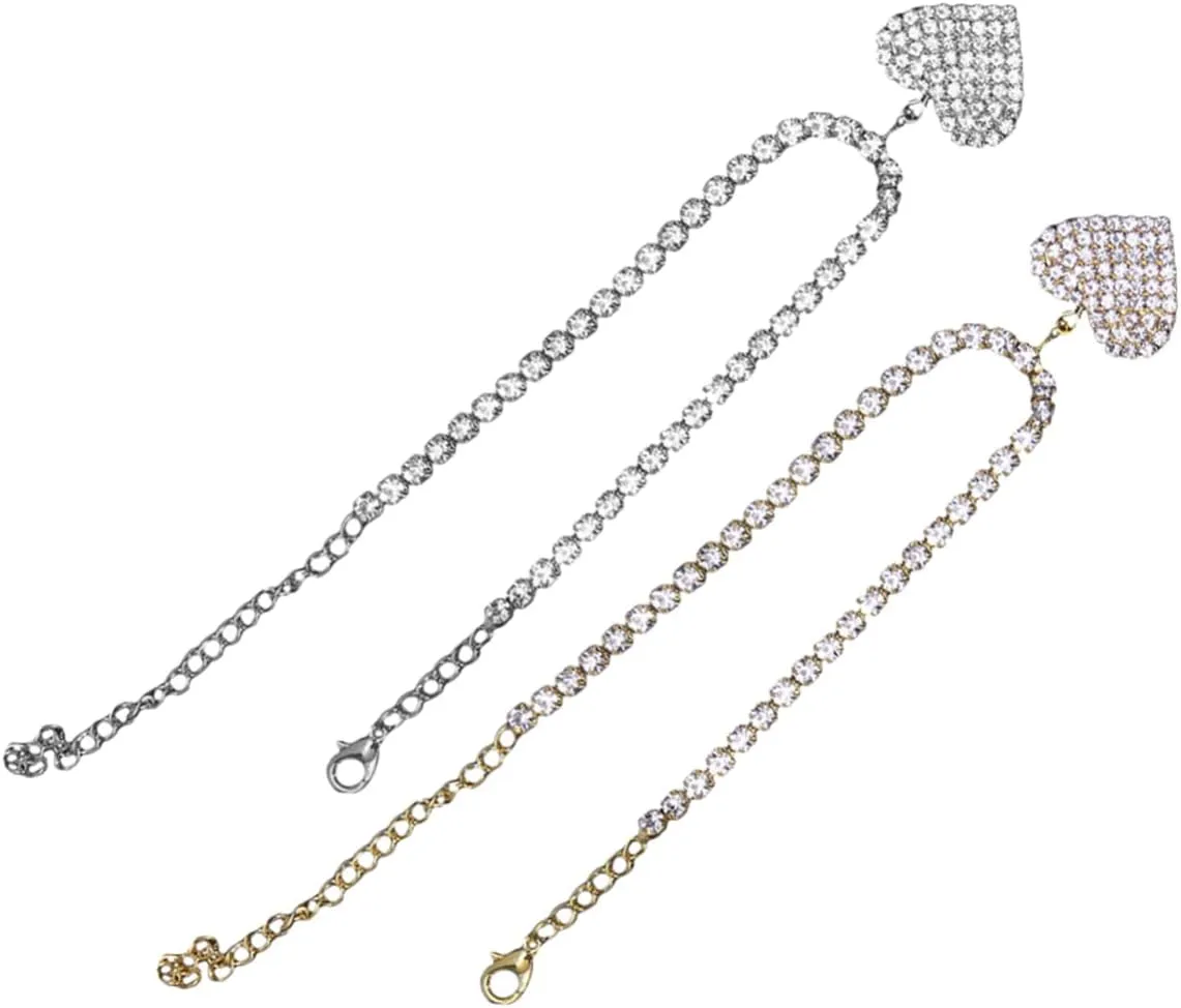 VANZACK 2pcs Heart Ankle Chains Rhinestone Anklet Foot Chain Jewelry for Women