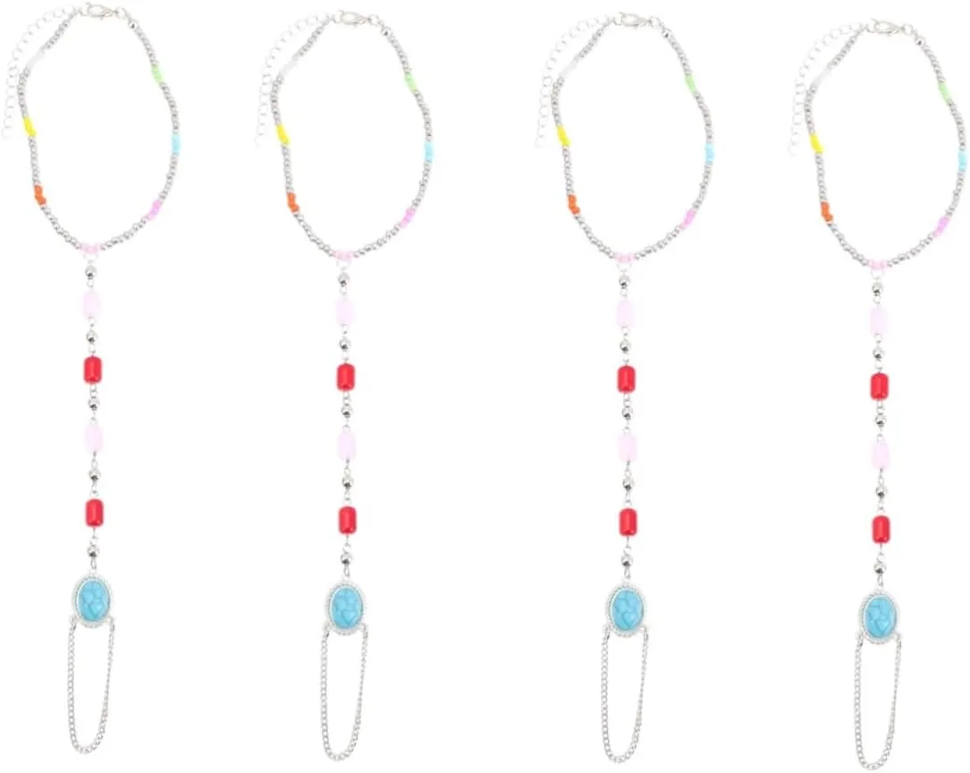 VANZACK 2sets Ankle Jewelry for Women Large Anklet Chain Beaded Foot Chain Perfect for Summer 2pcs*2