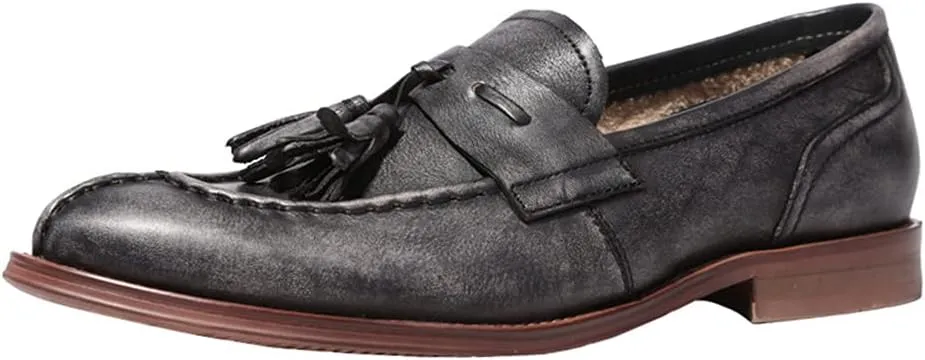 Vintage Tassel Loafers?? Mens Manual Slip-On Urban Walking Moccasin Comfortable Leather Shoes,Black- 44/UK 9.5/US 10