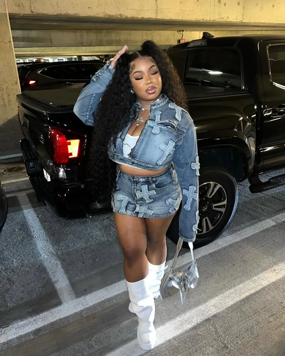 Vssjavun Women 2 Piece Denim Outfit Sexy Long Sleeve Zip Up Jean Jacket Bodycon Mini Skirt Sets