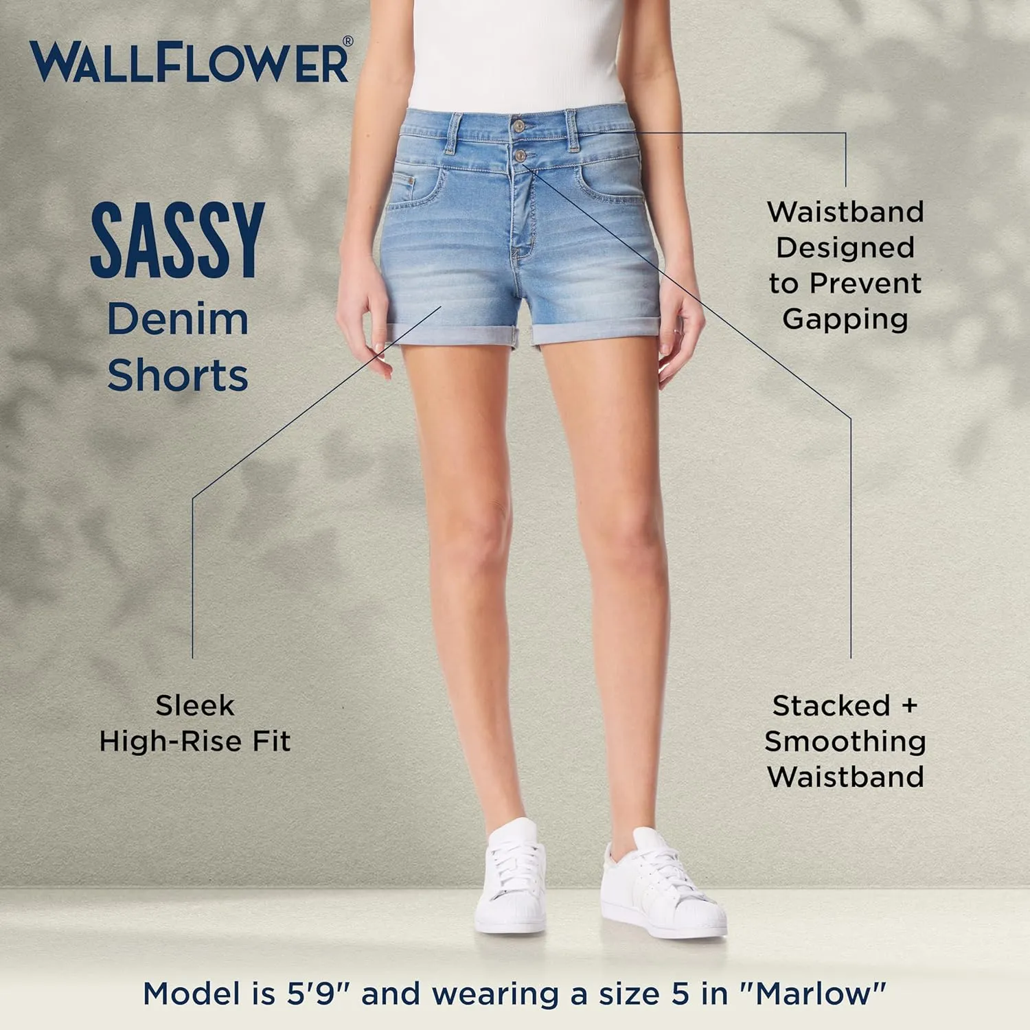WallFlower Women's Sassy Denim Shorts High-Rise Insta Soft Juniors (Standard and Plus)