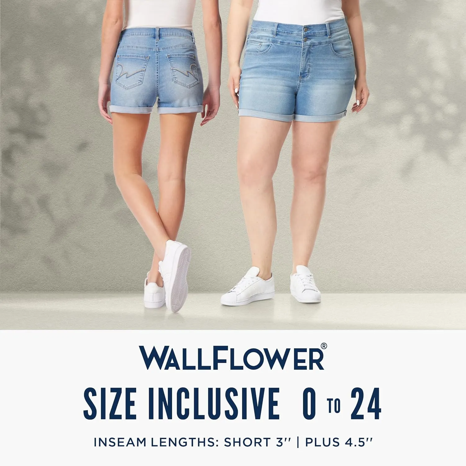WallFlower Women's Sassy Denim Shorts High-Rise Insta Soft Juniors (Standard and Plus)