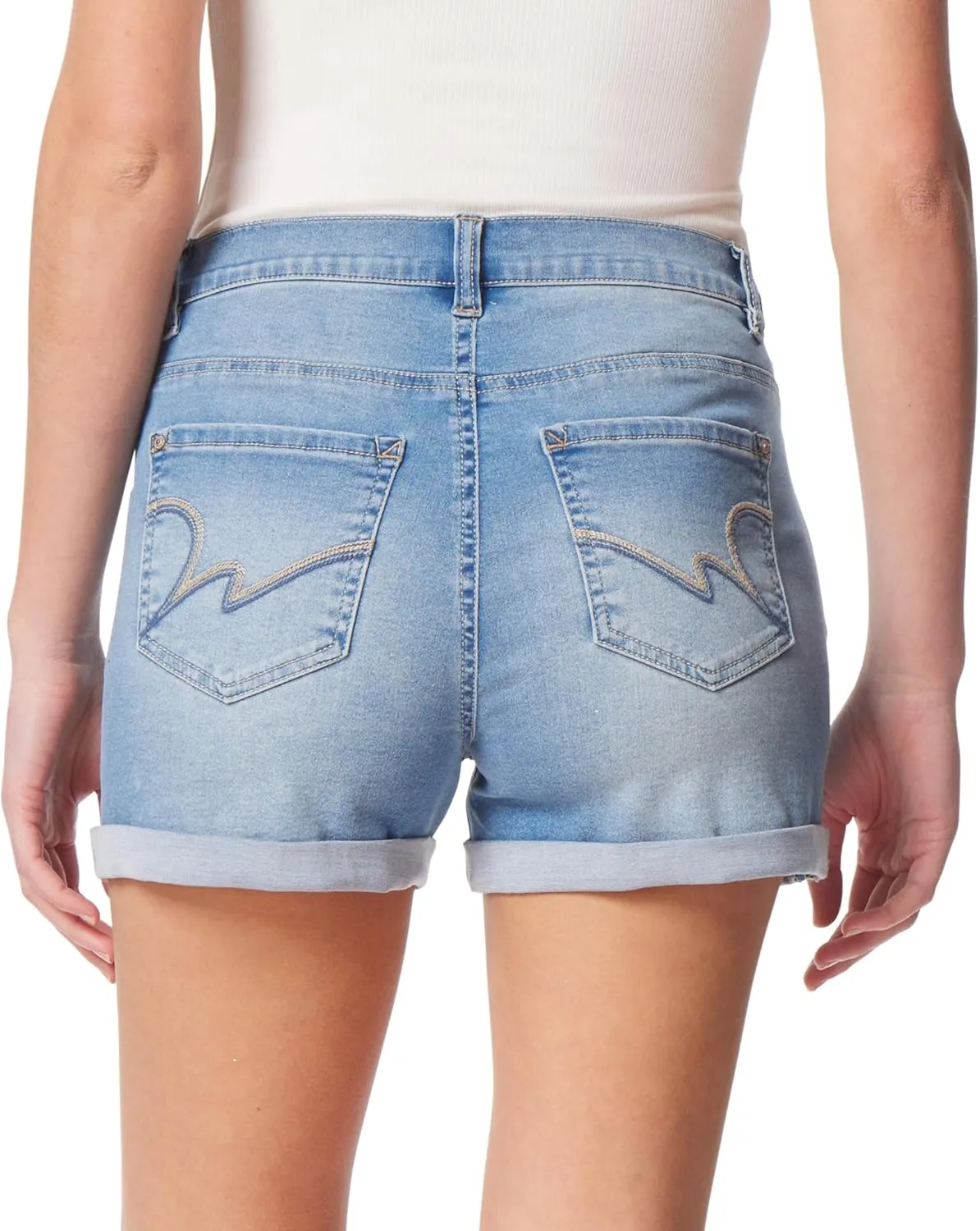 WallFlower Women's Sassy Denim Shorts High-Rise Insta Soft Juniors (Standard and Plus)