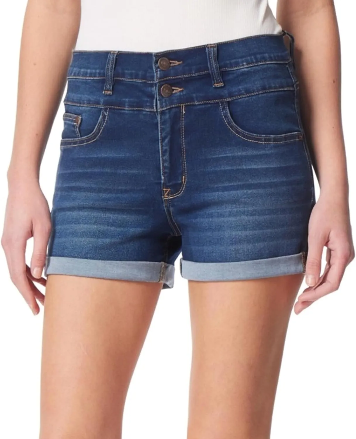 WallFlower Women's Sassy Denim Shorts High-Rise Insta Soft Juniors (Standard and Plus)