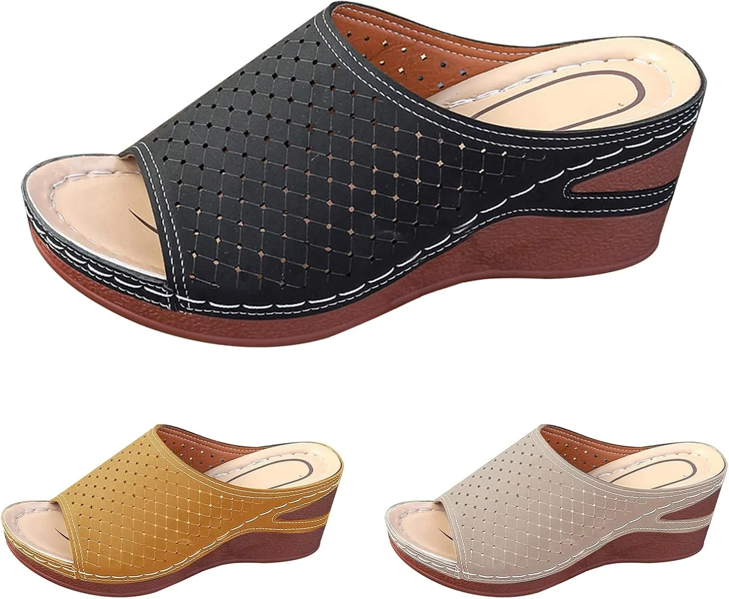 Wedge Sandals for Women Comfortable Non-Slip Open Toe Orthopedic Sandals Wide Width Slippers Walking Shoes