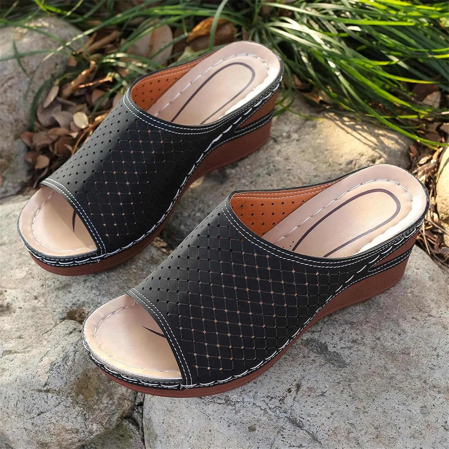 Wedge Sandals for Women Comfortable Non-Slip Open Toe Orthopedic Sandals Wide Width Slippers Walking Shoes