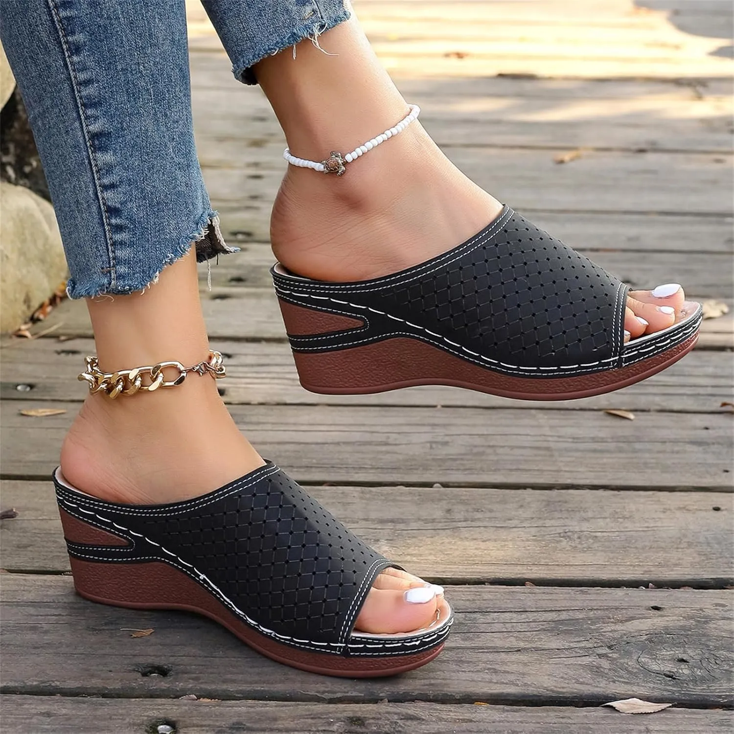 Wedge Sandals for Women Comfortable Non-Slip Open Toe Orthopedic Sandals Wide Width Slippers Walking Shoes
