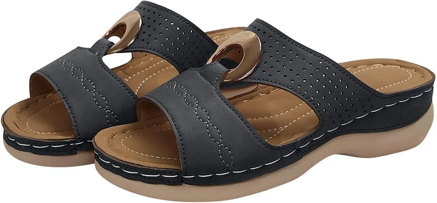 Wedge Sandals for Women Comfortable Platform Slip on Shoes Sandals Dressy Summer Orthopedic Open Toe Thick Soled Ortho Supportive Arch Wedge Slingback Slippers Beach Travel Cute Going Out Slipper