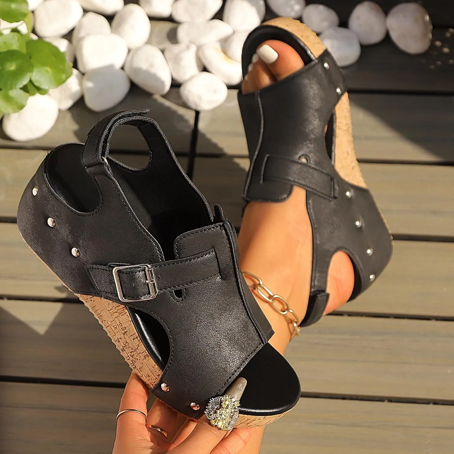 Wedge Sandals for Women Cork Footbed Platform Sandal Back Strap Wedge Heels Casual Buckle Wedges Pumps shoes