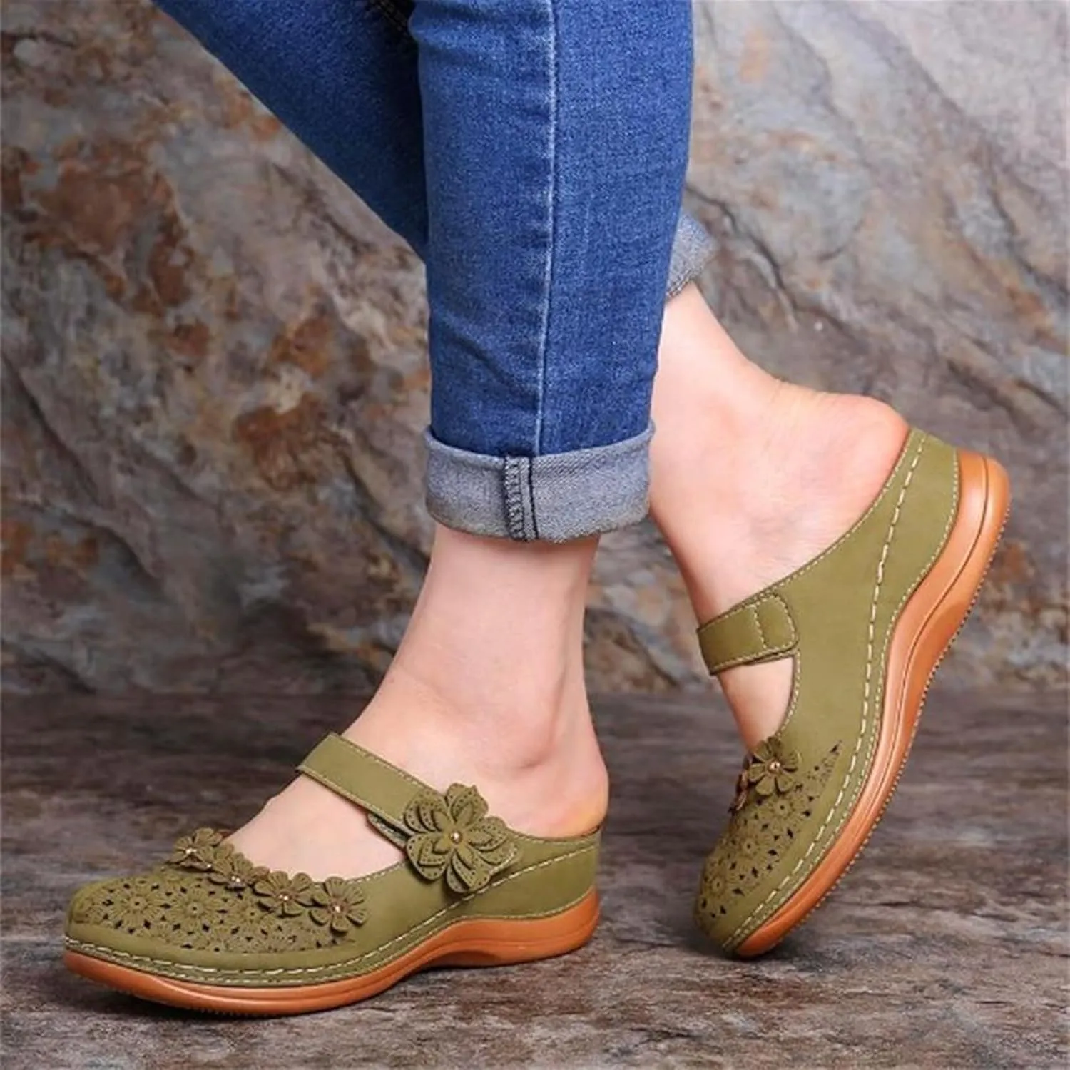 Wedge Sandals for Women Dressy Comfortable Summer Platform Orthopedic Sandals, Closed Toe Flower Strap Walking Slippers Sandal Hollow Out Breathable Walking Shoes with Arch Support