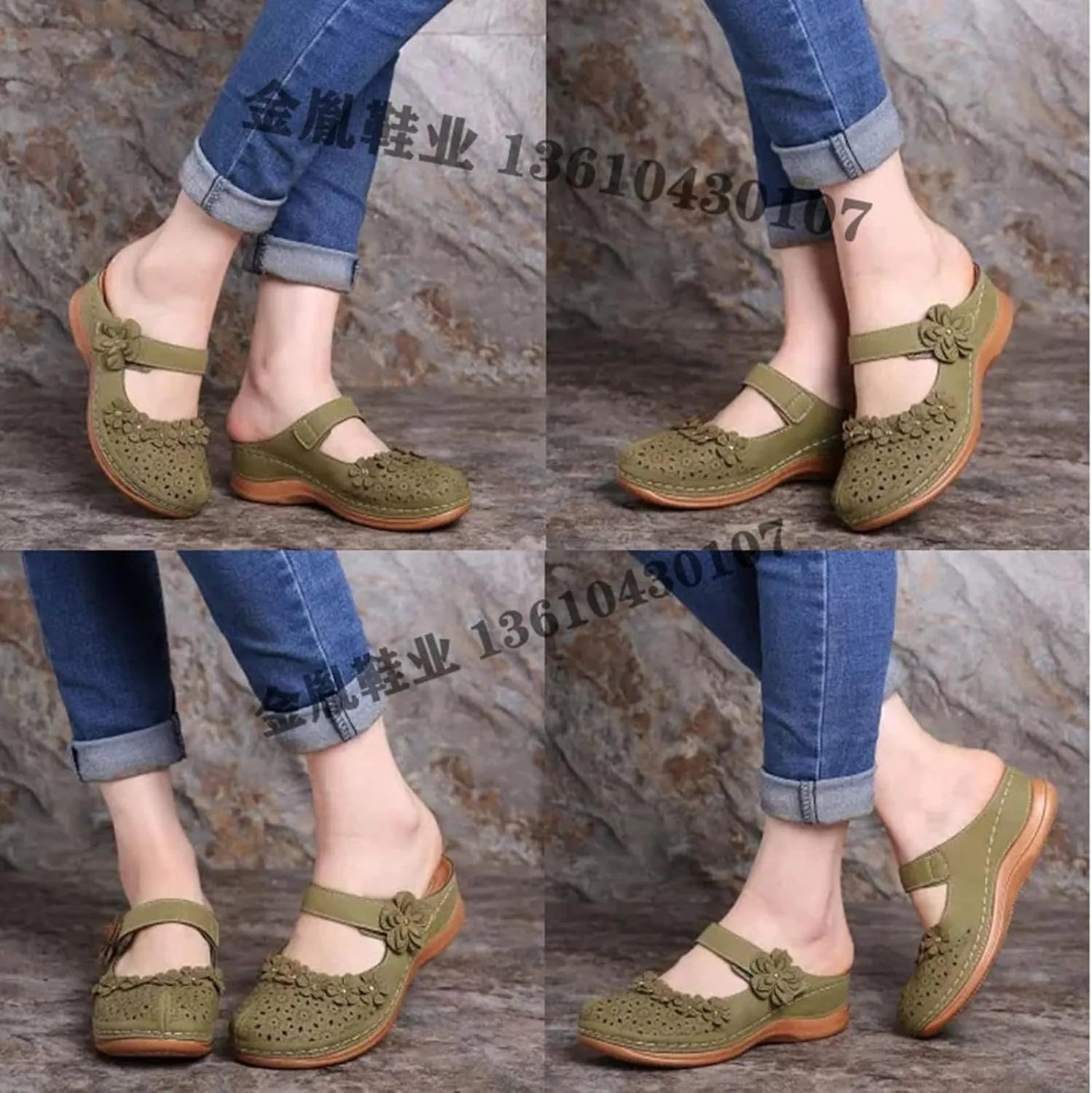 Wedge Sandals for Women Dressy Comfortable Summer Platform Orthopedic Sandals, Closed Toe Flower Strap Walking Slippers Sandal Hollow Out Breathable Walking Shoes with Arch Support