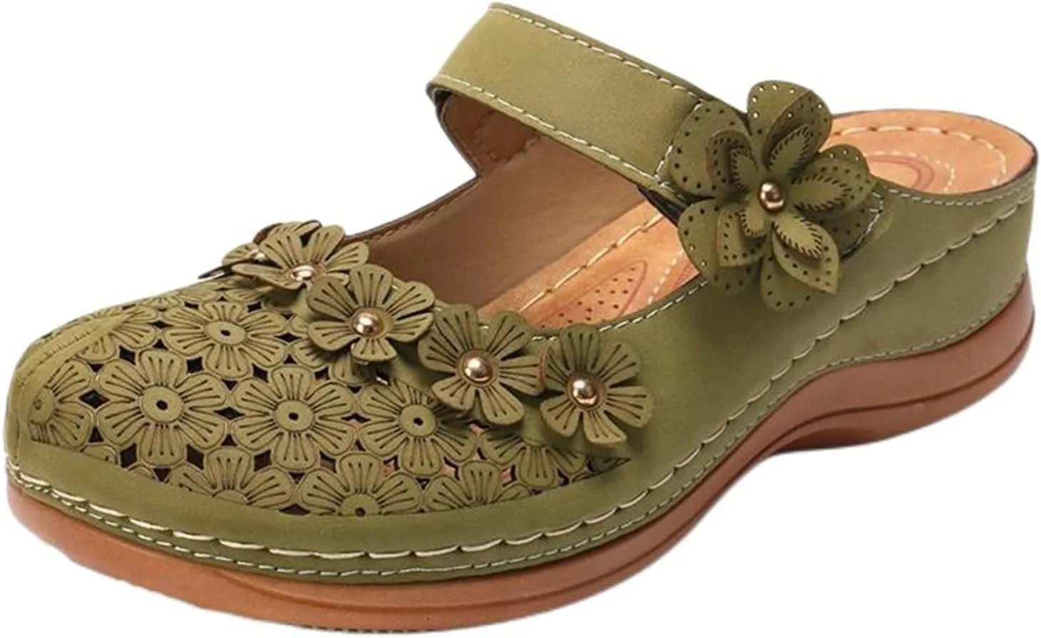 Wedge Sandals for Women Dressy Comfortable Summer Platform Orthopedic Sandals, Closed Toe Flower Strap Walking Slippers Sandal Hollow Out Breathable Walking Shoes with Arch Support
