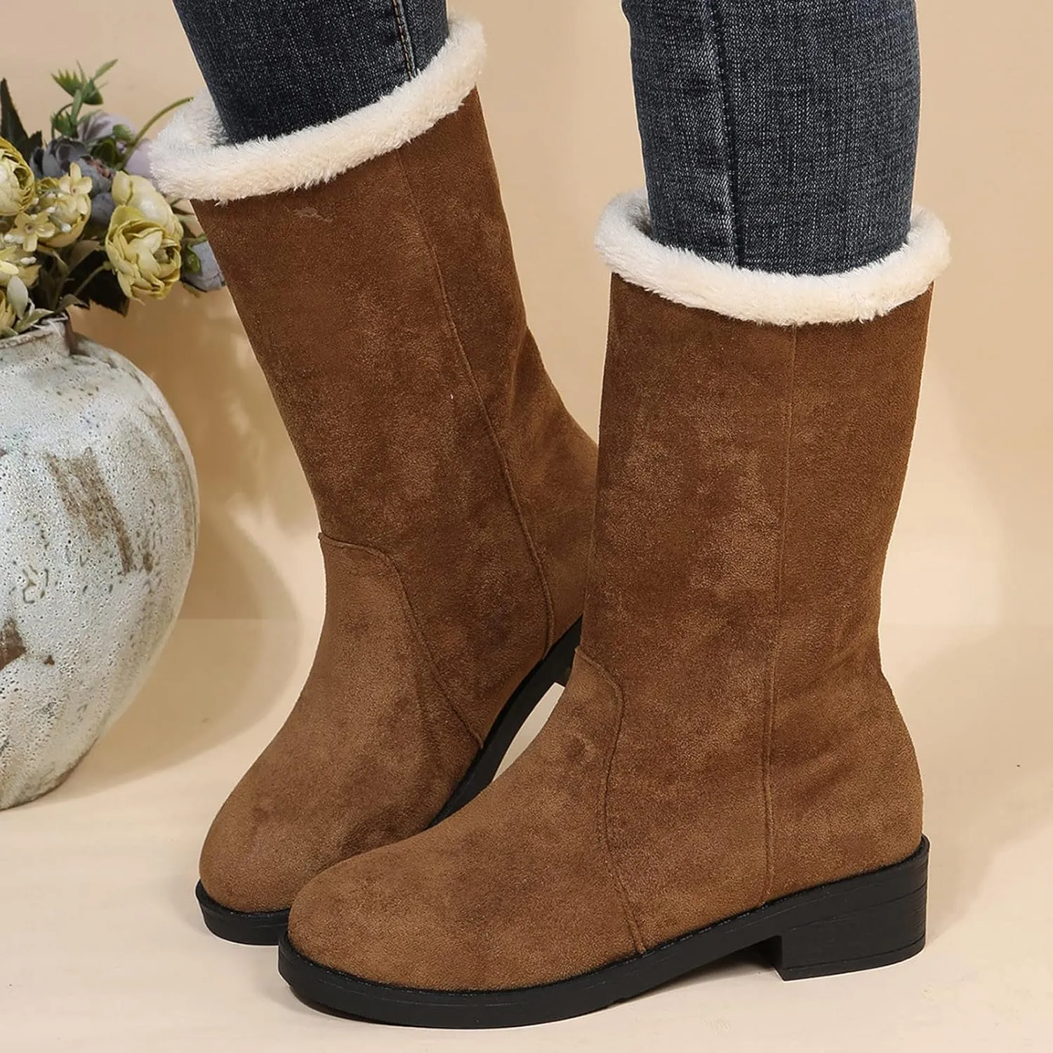 Winter Boots for Women Fashion Size 12 Women's Winter Waterproof Fur Lined Frosty Snow Boots Womens Extra Wide Snow Boots Waterproof Insulated Duck Boots Women Waterproof Wide Width Botas Nieve