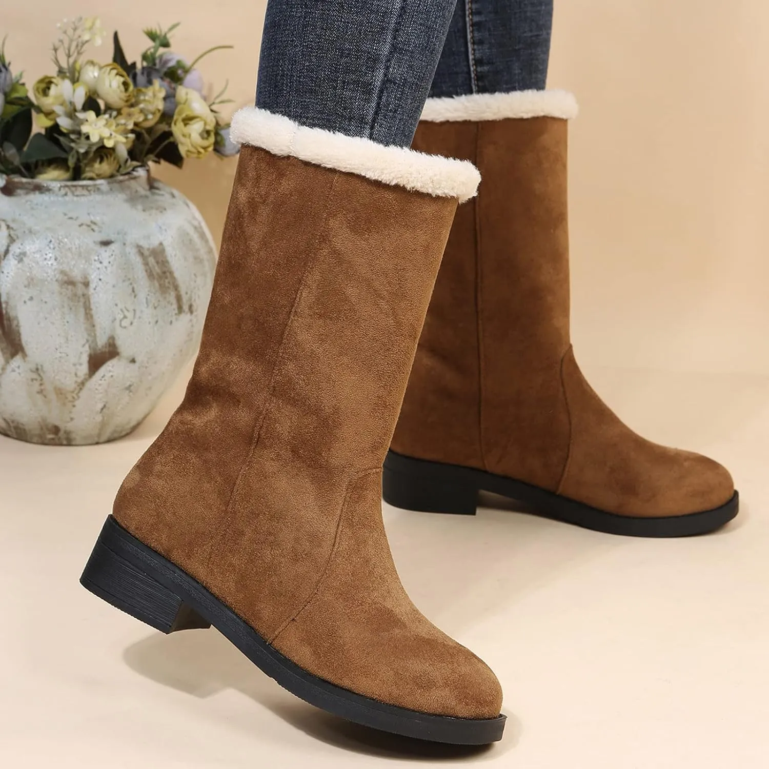 Winter Boots for Women Fashion Size 12 Women's Winter Waterproof Fur Lined Frosty Snow Boots Womens Extra Wide Snow Boots Waterproof Insulated Duck Boots Women Waterproof Wide Width Botas Nieve