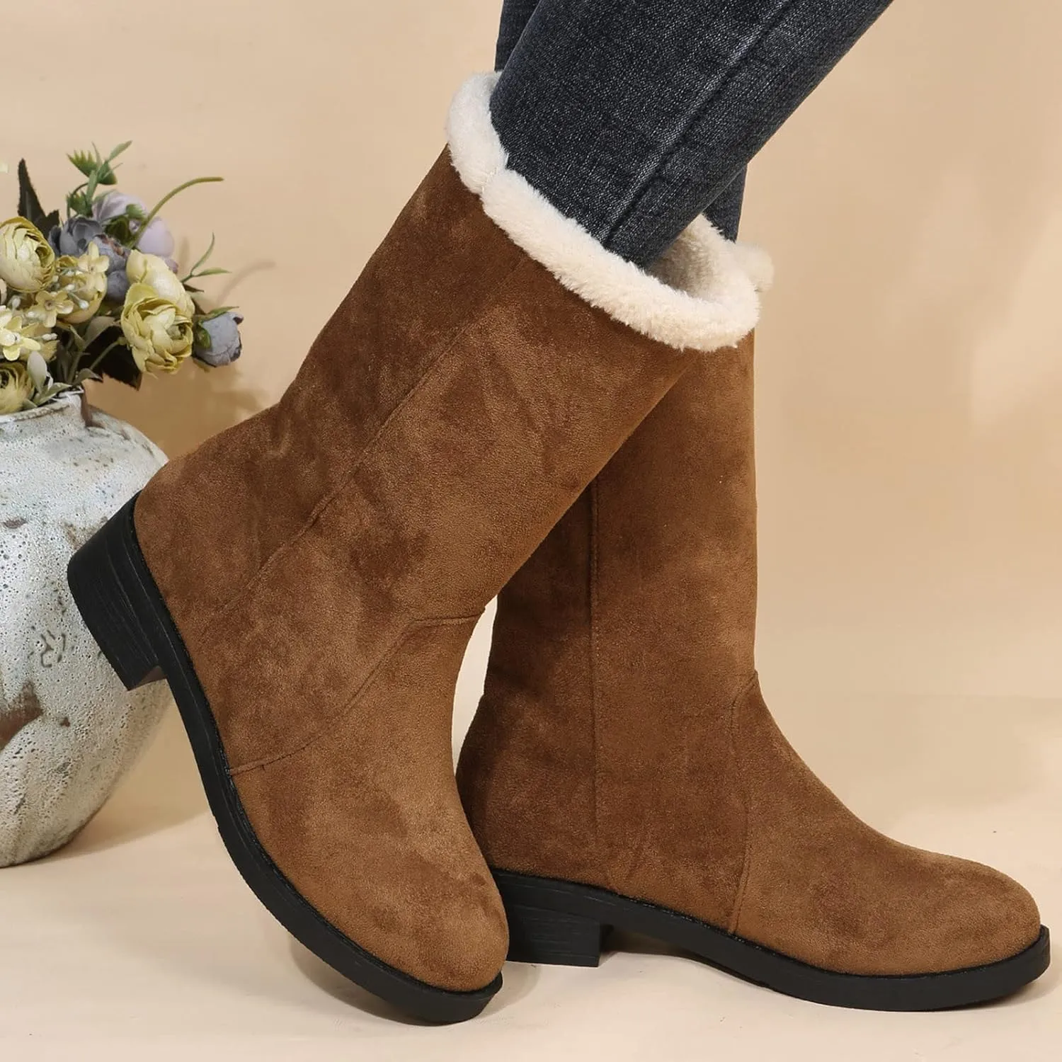 Winter Boots for Women Fashion Size 12 Women's Winter Waterproof Fur Lined Frosty Snow Boots Womens Extra Wide Snow Boots Waterproof Insulated Duck Boots Women Waterproof Wide Width Botas Nieve