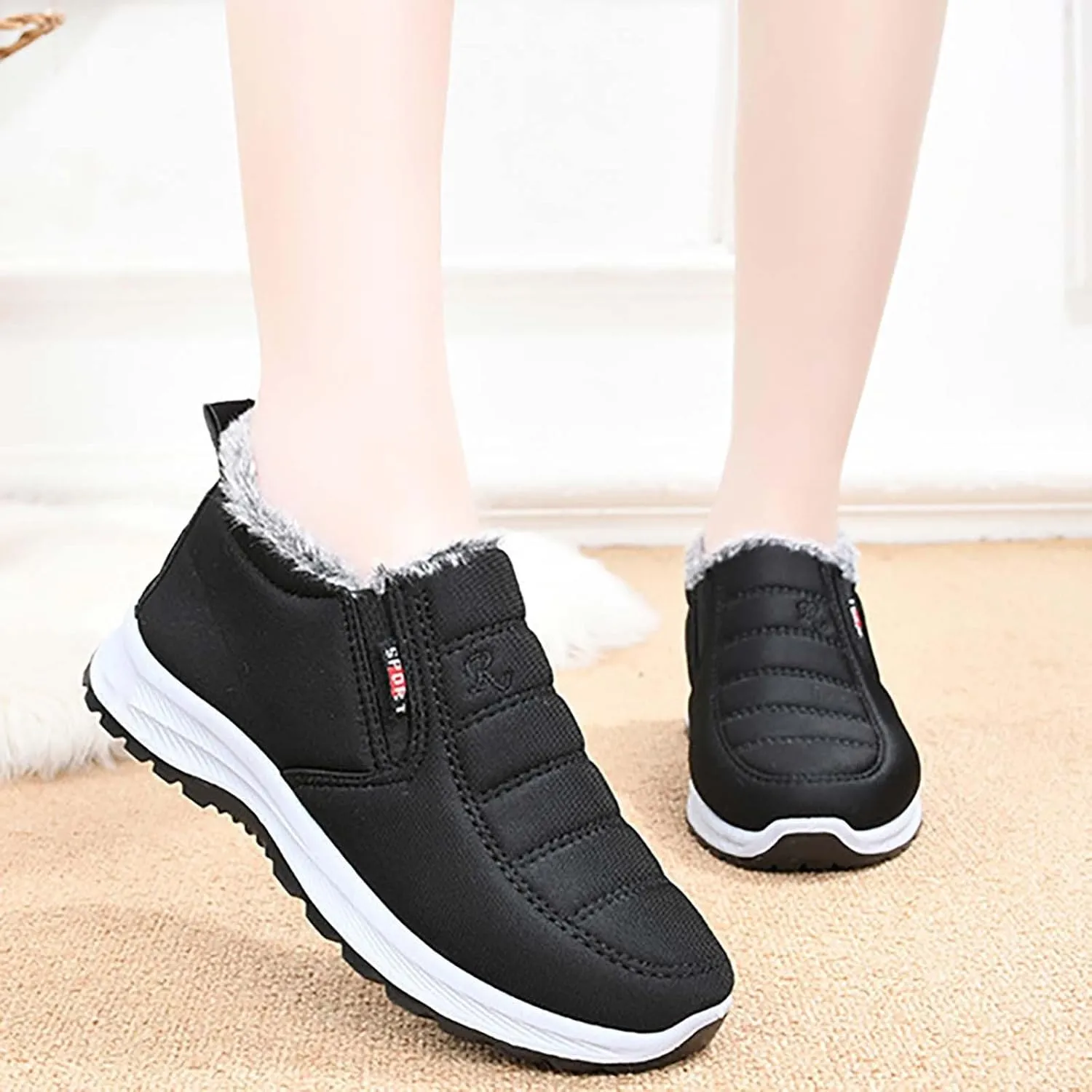 Winter Boots for Women Waterproof Snow Womens Winter Shoes Black Furry Boots for Women Non Slip Work Boots Women Short Winter Boots for Women Low Heel Prime of Day Deals Today 2024