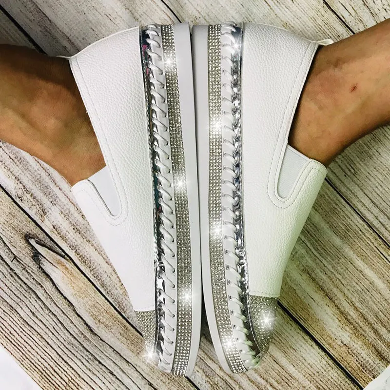 Women Crystal Speckle White Flats