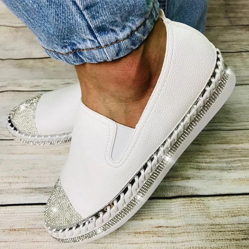 Women Crystal Speckle White Flats