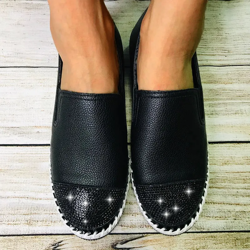 Women Crystal Speckle White Flats