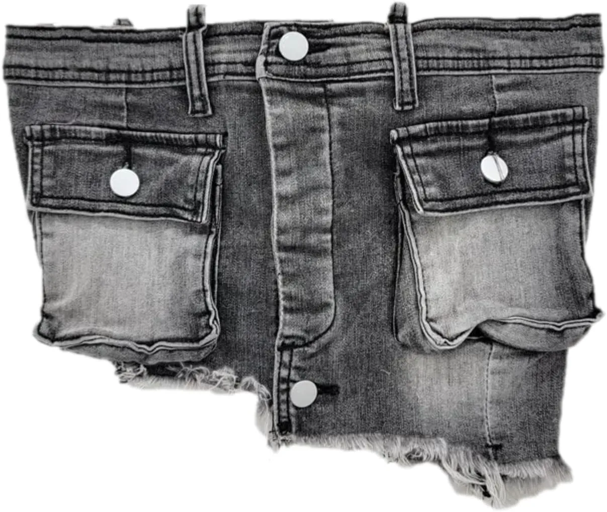 Women Denim Irregular Short Strapless Camisole High Waist Vintage Pockets Slim Mini Skirts Summer
