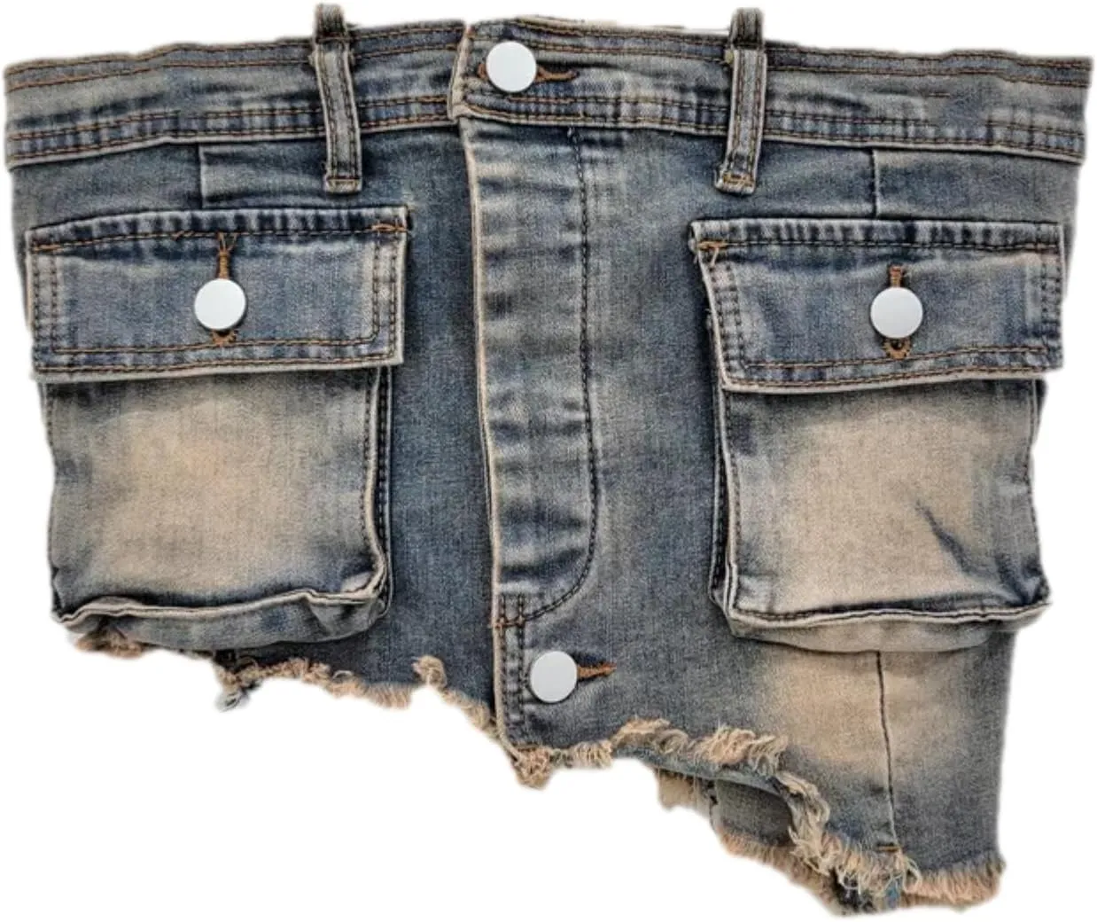 Women Denim Irregular Short Strapless Camisole High Waist Vintage Pockets Slim Mini Skirts Summer