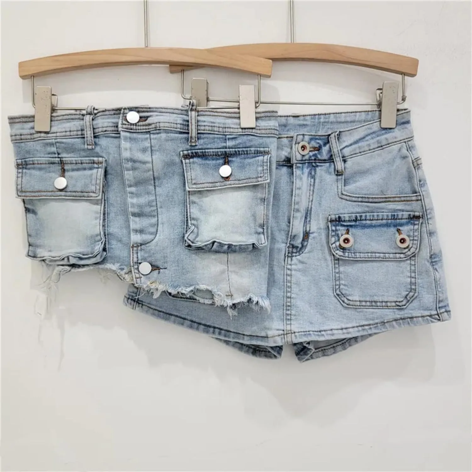 Women Denim Irregular Short Strapless Camisole High Waist Vintage Pockets Slim Mini Skirts Summer
