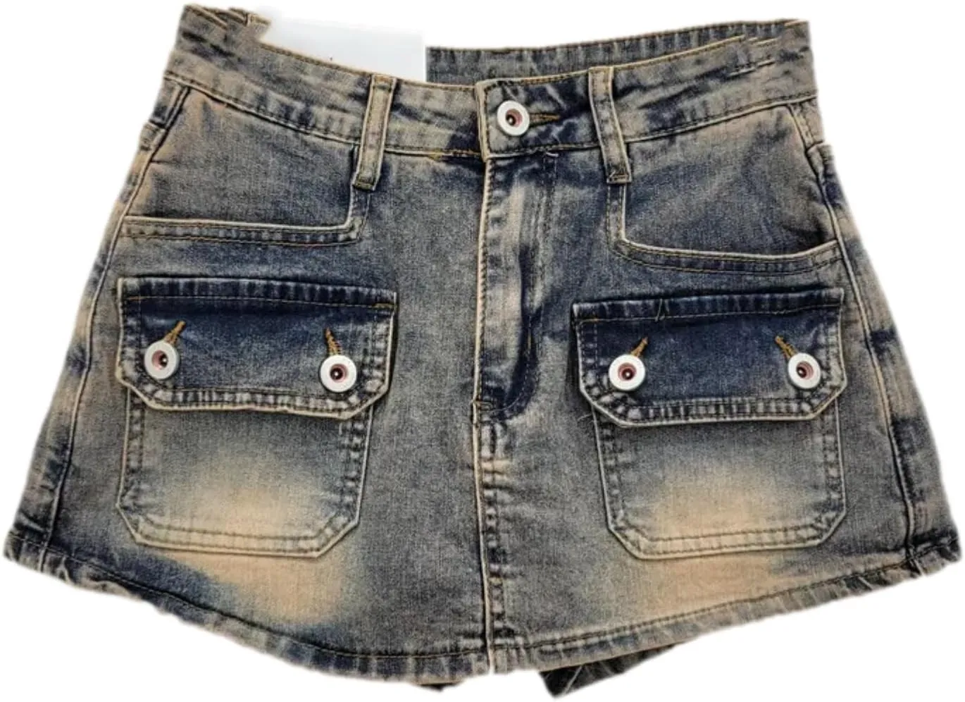 Women Denim Irregular Short Strapless Camisole High Waist Vintage Pockets Slim Mini Skirts Summer