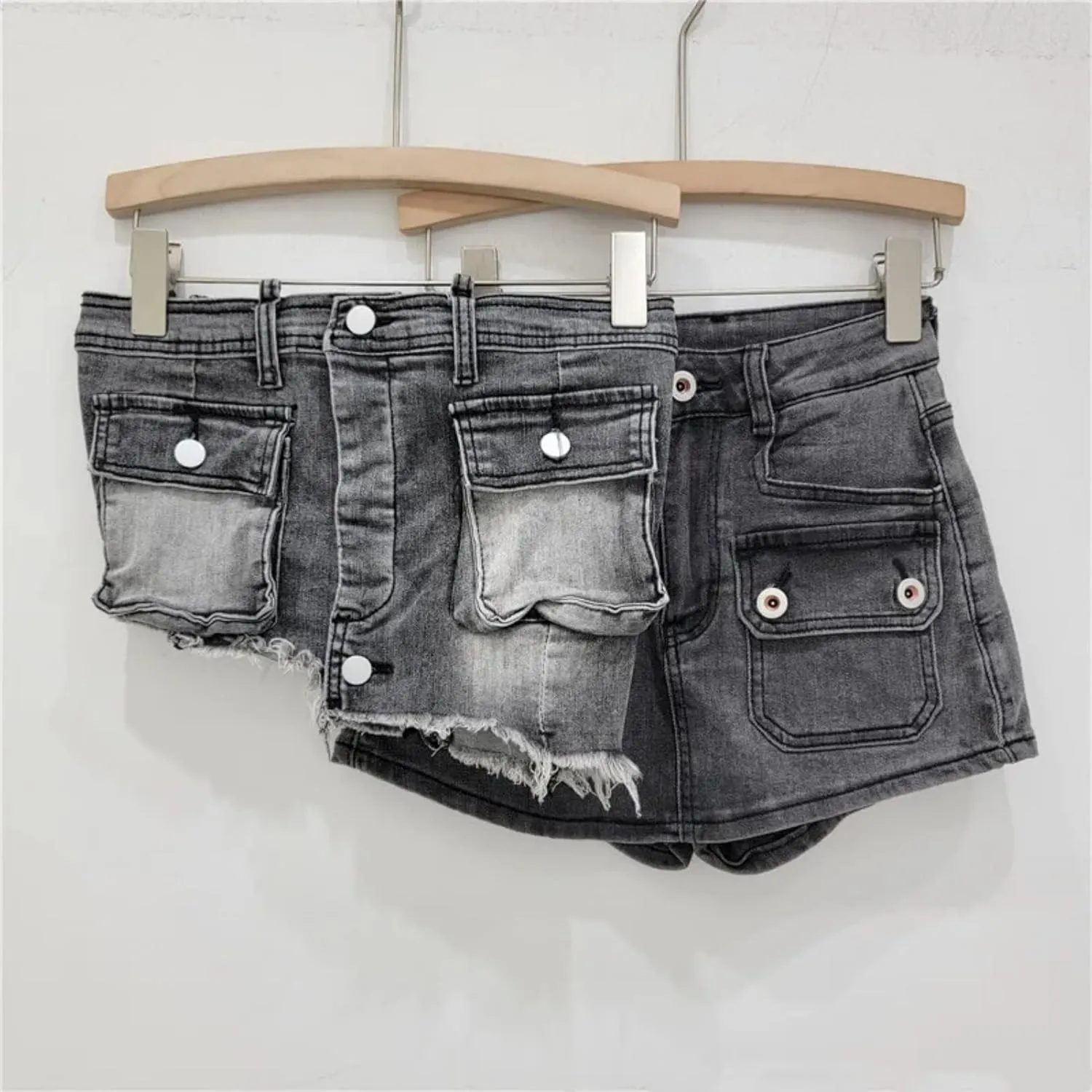 Women Denim Irregular Short Strapless Camisole High Waist Vintage Pockets Slim Mini Skirts Summer